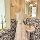 Ivory Lace Off-the-Shoulder Cinched Waist Figure-Flattering Long Romantic Dress, Wedding Gown gh7784