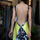 Lemon Yellow Sweetheart Neck Long Formal Gown Printed Wide Strap Satin A-Line Evening Dress gh9665