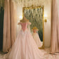 Robe de soirée longue élégante en tulle à épaules dénudées et motif floral rose magnifique et exquis gh3243