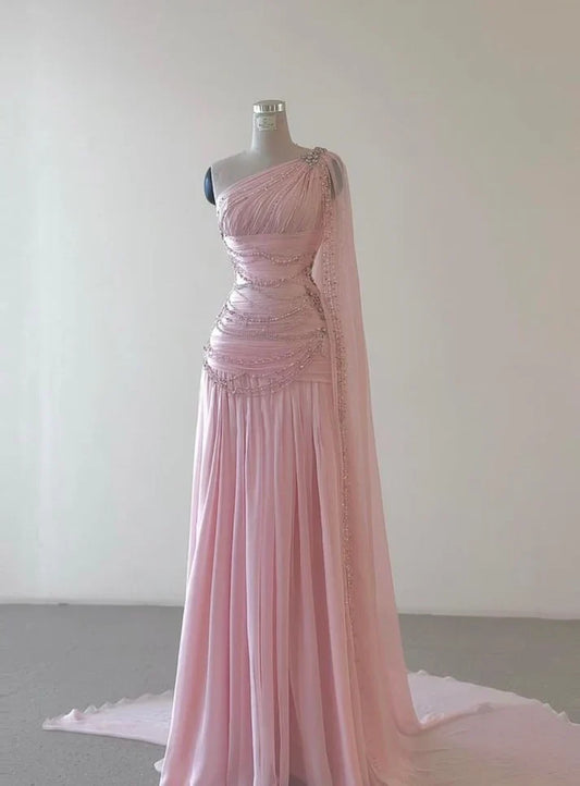 Pink Beaded Elegant Floor-Mounting Maxi Dress Long tulle Prom Dress Evening Dress gh3255