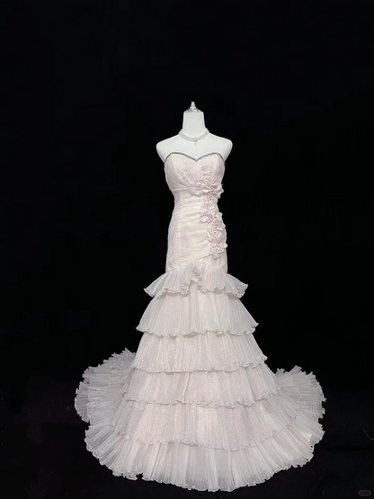 Blush Pink Strapless, Cinched Waist, Slim Fit Sexy Mermaid Skirt Long Romantic Dress, Wedding Gown gh8032