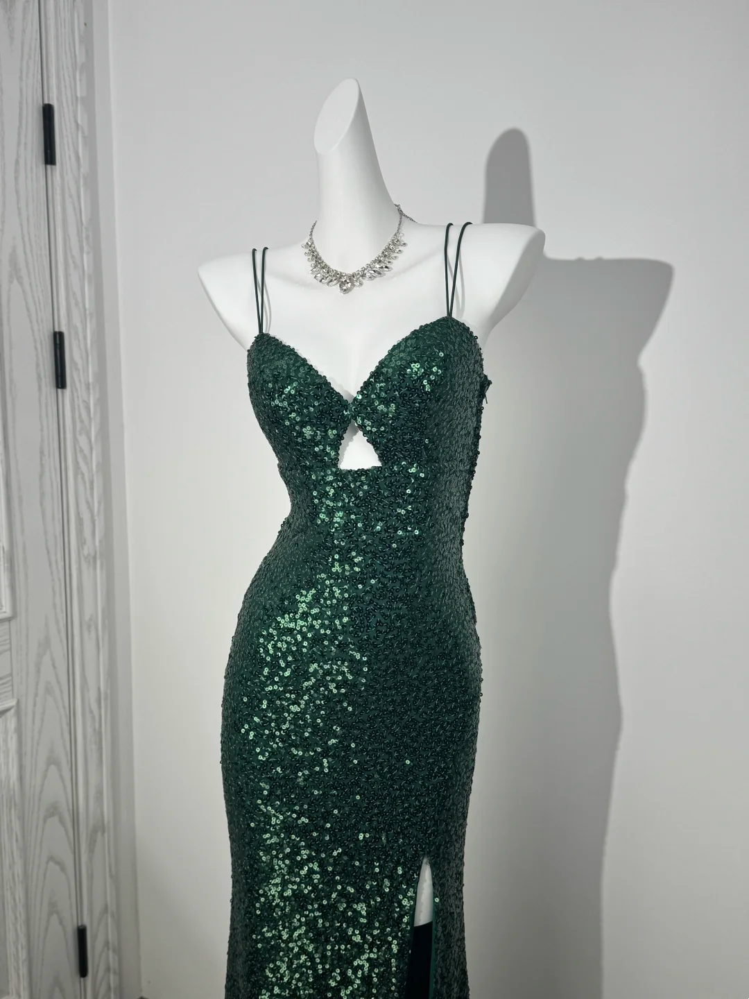Glitter Dark Green Sequin Cami Dress, Waist-Cinched Bodycon Sexy Prom & Evening Gown gh7223