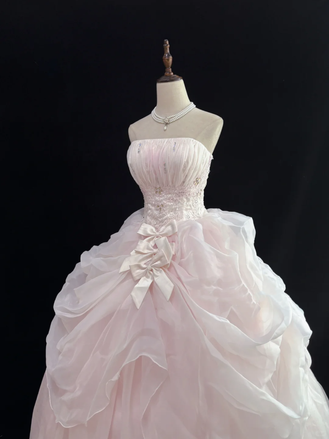 Blush Pink Strapless, Cinched Waist, Voluminous Princess Skirt, Long Elegant Romantic Dress, Wedding Gown gh8082