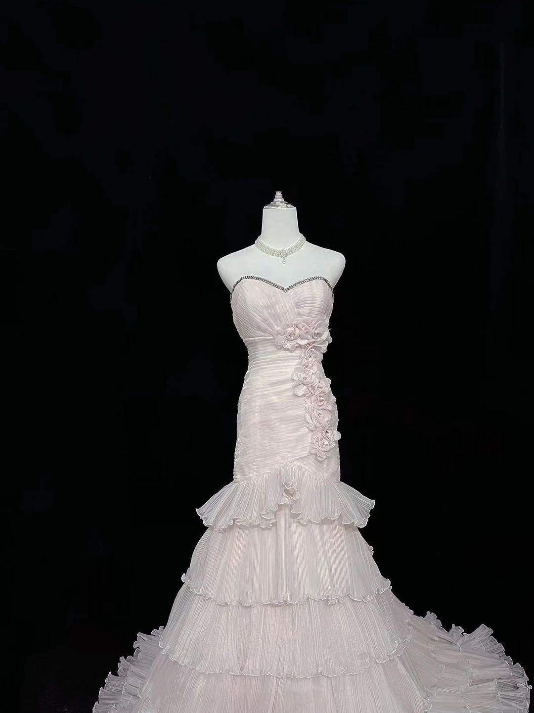 Blush Pink Strapless, Cinched Waist, Slim Fit Sexy Mermaid Skirt Long Romantic Dress, Wedding Gown gh8032
