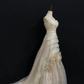 Pale Yellow Strapless Sexy Vintage Floral Long Romantic Dress, Fitted Waist & Bodycon Skirt, Wedding Bridal Gown gh8297