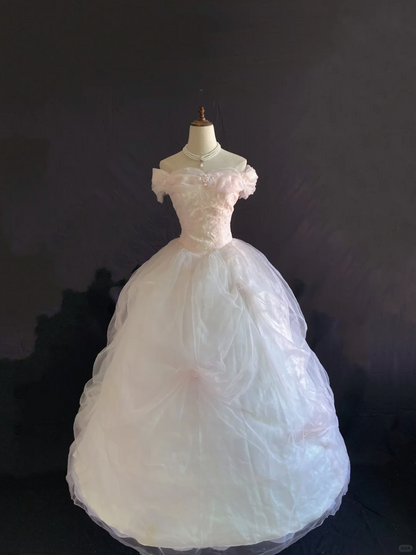 Gradient Blush Pink Off-the-Shoulder Romantic Gown, Cinched Waist, Voluminous Princess Skirt, Wedding Dress & Bridal Gown gh8251