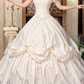 Off‑White Off‑the‑Shoulder Fitted Waist Lace Figure‑Flattering Elegant Voluminous Princess Skirt Long Prom Gown, Wedding Dress gh8602