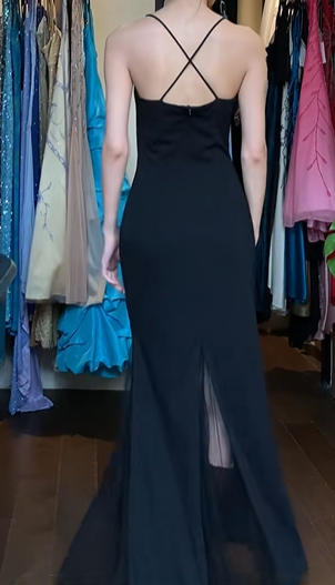 Black Vintage Prom Dress Spaghetti Straps Deep V Neck Hand Beaded Mermaid Long Evening Gown With Pockets gh9621