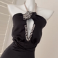 Robe de soirée courte en satin noir sexy à décolleté plongeant et diamants, tenue de soirée, d'anniversaire, de cocktail, gh3962