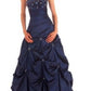 girlhomeshops-Elegant Navy Blue Strapless Ball Gown with Beaded Bodice and Ruched Embellished gh5814