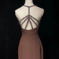 ✨Girlhomeshops-Coffee Spaghetti Strap Beaded Gown High Side Slit Sheath gh10144