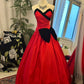 Red & Black Color-block Bandeau Ball Gown: 3D Bow, Waist-cinched Flared Dress, Retro Banquet Heavy-duty Maxi Dress gh6581