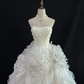 Off White Strapless Beaded Cinched Waist Voluminous Tiered Skirt Luxury Romantic Dress, Wedding Gown gh8033