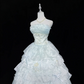 Light Blue Strapless Cinched Waist Voluminous Skirt Long Romantic Dress, Wedding Gown gh7947