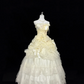 Pale Yellow Strapless Cinched Waist Voluminous Princess Skirt Long Romantic Dress, Wedding Gown gh7861