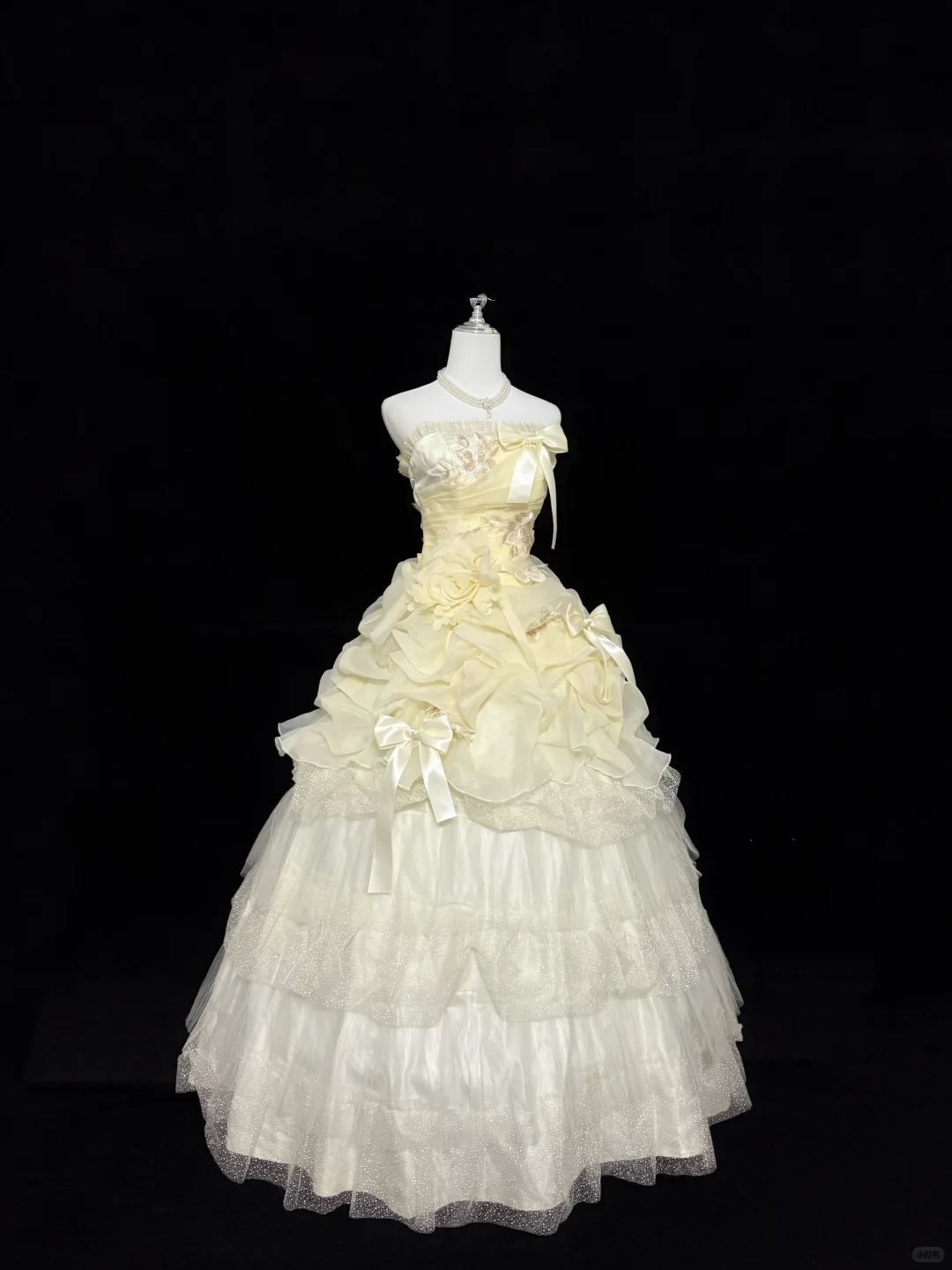 Pale Yellow Strapless Cinched Waist Voluminous Princess Skirt Long Romantic Dress, Wedding Gown gh7861
