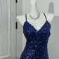 Navy Blue Spaghetti Strap Waist-Cinched Elegant Prom Dress, Evening Formal Gown gh7224