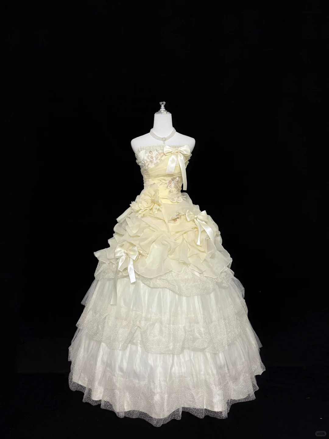 Pale Yellow Strapless Cinched Waist Voluminous Princess Skirt Long Romantic Dress, Wedding Gown gh7861