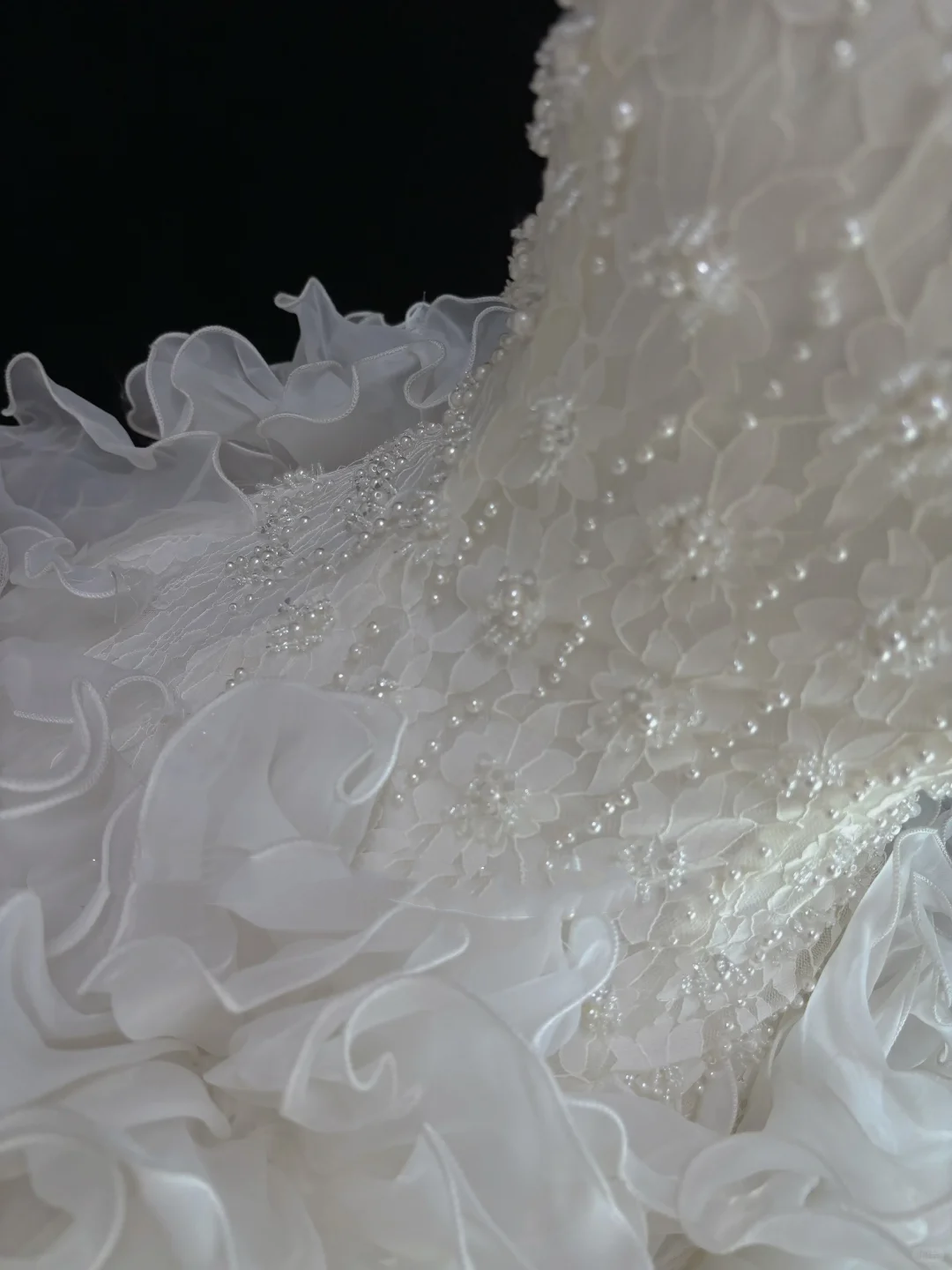 Off White Strapless Beaded Cinched Waist Voluminous Tiered Skirt Luxury Romantic Dress, Wedding Gown gh8033