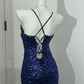 Navy Blue Spaghetti Strap Waist-Cinched Elegant Prom Dress, Evening Formal Gown gh7224