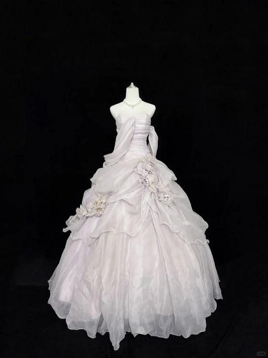 Lavender Strapless Cinched Waist Voluminous Princess Skirt Long Romantic Dress, Wedding Gown gh7897