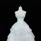 Light Blue Strapless Cinched Waist Voluminous Skirt Long Romantic Dress, Wedding Gown gh7947