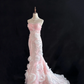 Blush Pink Strapless, Cinched Waist, Slim Fit, Rhinestone Rose Details, Charming Long Romantic Dress, Wedding Gown gh8083