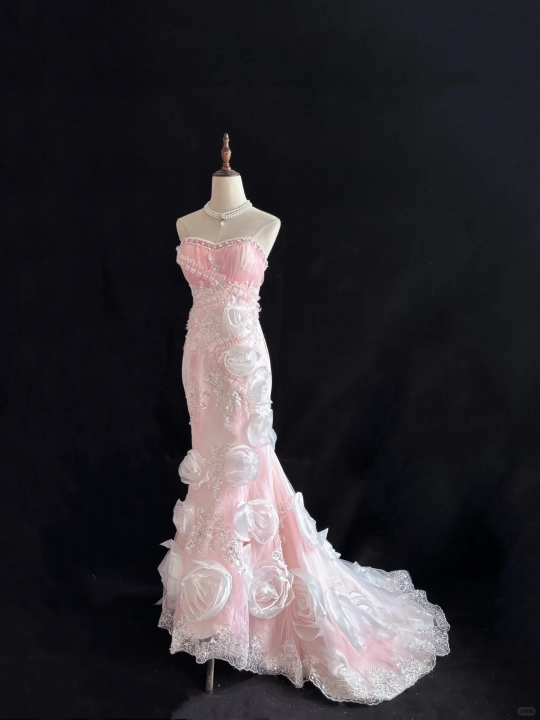 Blush Pink Strapless, Cinched Waist, Slim Fit, Rhinestone Rose Details, Charming Long Romantic Dress, Wedding Gown gh8083