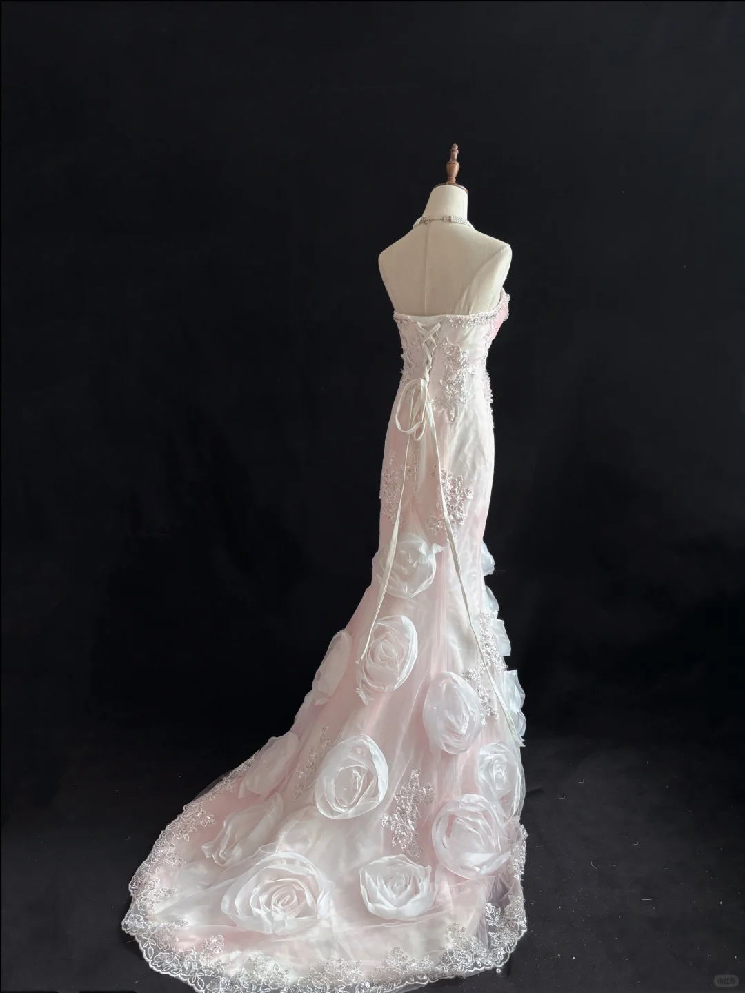 Blush Pink Strapless, Cinched Waist, Slim Fit, Rhinestone Rose Details, Charming Long Romantic Dress, Wedding Gown gh8083
