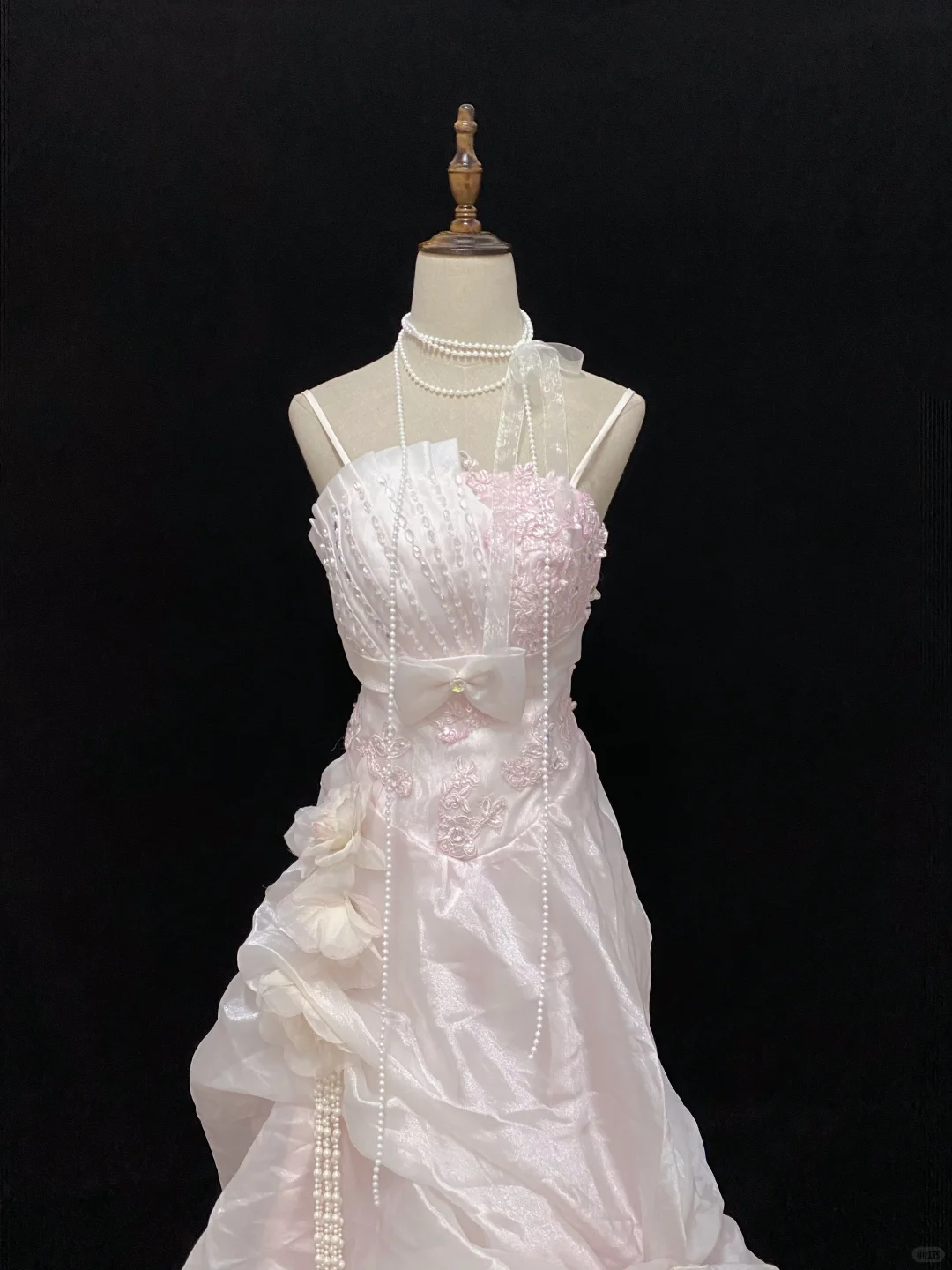 Blush Pink Spaghetti Strap Vintage Long Elegant Romantic Gown, Embroidery Detail, Cinched Waist, Wedding Dress & Bridal Gown gh8167