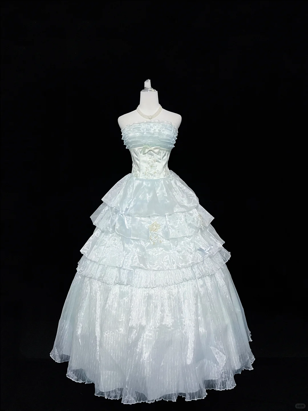 Light Blue Strapless Cinched Waist Voluminous Skirt Long Romantic Dress, Wedding Gown gh7947