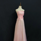 Blush Pink Spaghetti Strap Long Elegant Romantic Gown, Fitted Waist, Wedding & Bridal Dress gh8298