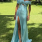 Girlhomeshops - Robe de demoiselle d'honneur longue en mousseline de soie, élégante et bleue, pour soirée de mariage, gh5948