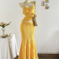 Bright Yellow Spaghetti Straps Waist-Cinched Bodycon Mermaid Skirt Set Evening Dress, Fairy Gown, Romantic Gown gh7444
