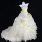 Pale Apricot Strapless Waist-Cinched Slim Voluminous Skirt Gown, for Birthday & Graduation Parties gh7164