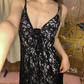 Black Sexy Lace Spaghetti Strap Fitted Waist Slim Prom & Evening Party Dress gh8425