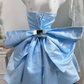 Light Blue Satin Strapless Short Princess Gown, Big Back Bow A-Line Homecoming Dress gh9286