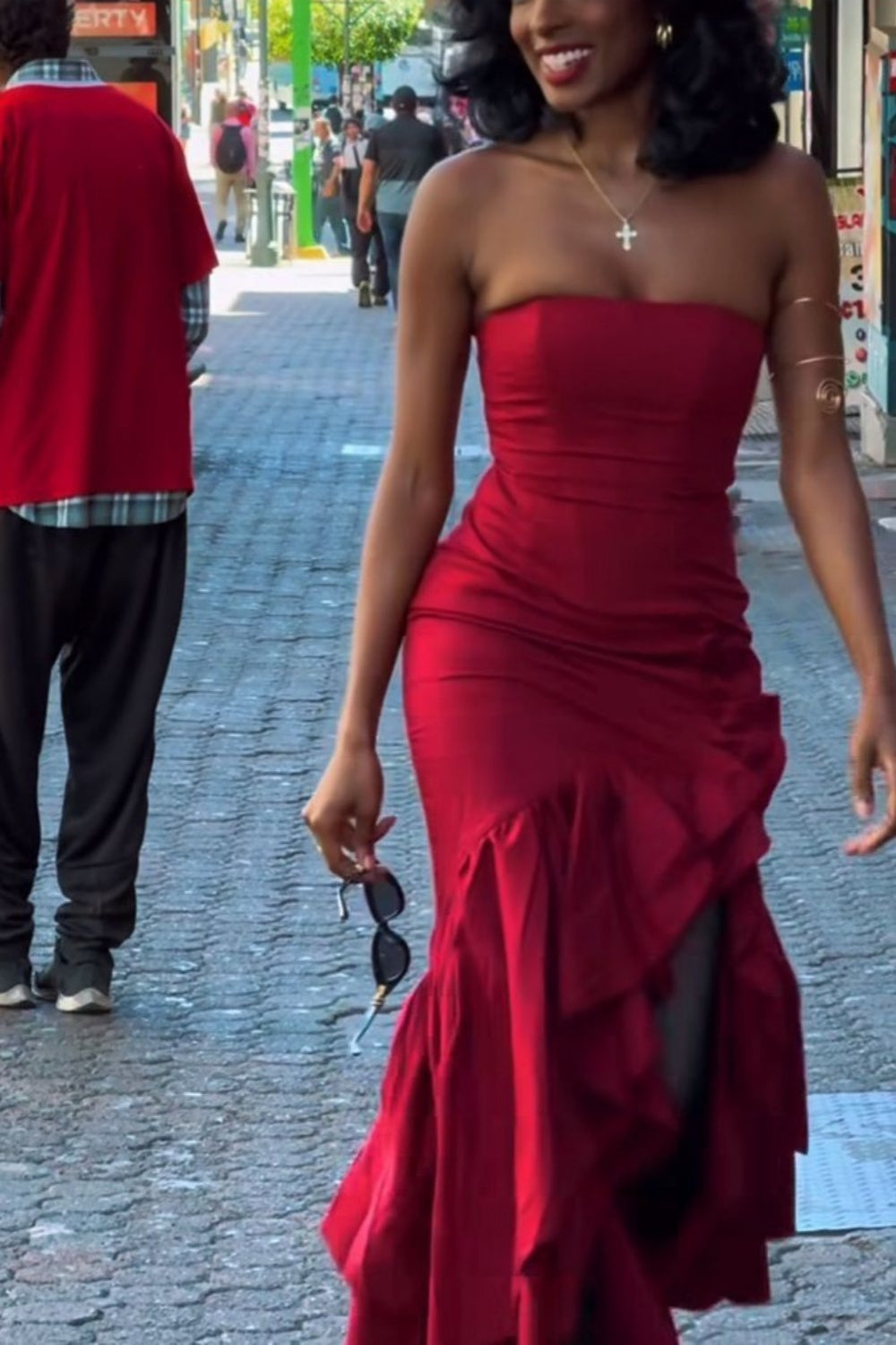 Girlhomeshops - Robe de bal longue en mousseline à volants bleu/bordeaux/jaune/violet gh5929