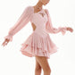 Girlhomeshops - Robe de soirée courte rose à manches longues et volants en mousseline de soie (gh5334)