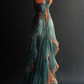 ✨Girlhomeshops-Teal Fantasy Fairy Embroidered High Slit Evening Gown gh10236