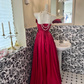 Red Satin Strapless Waist-Cinched Full Flared Skirt Sexy Romantic Dress, Wedding Gown gh7691