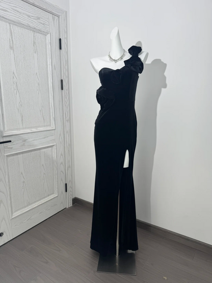 Black One-Shoulder Waist-Hugging Slim Elegant Prom & Evening Dress gh7225