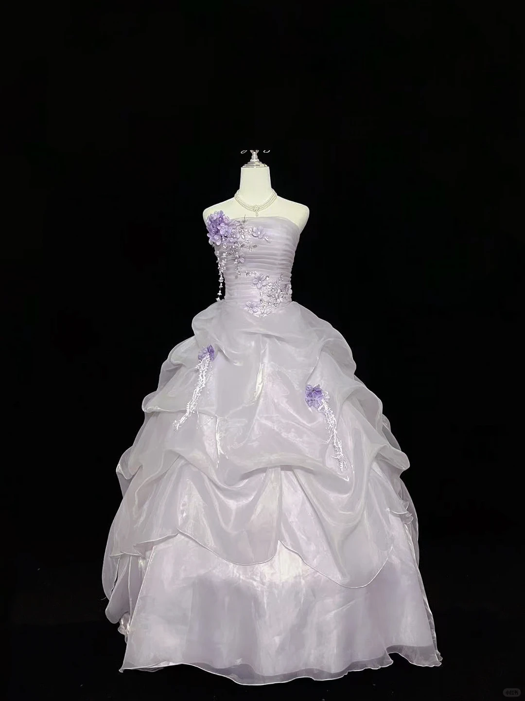 Lavender Strapless Cinched Waist Voluminous Princess Skirt Long Romantic Dress, Wedding Gown gh7948