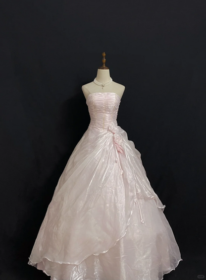 Blush Pink Strapless Elegant Romantic Gown With Fitted Waist And Fluffy Princess Skirt, Wedding Dress & Bridal Gown gh8299