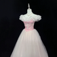 Blush Pink Ruffled Neckline Cinched Waist Full Flared Skirt Vintage Long Romantic Dress, Wedding Gown gh8034