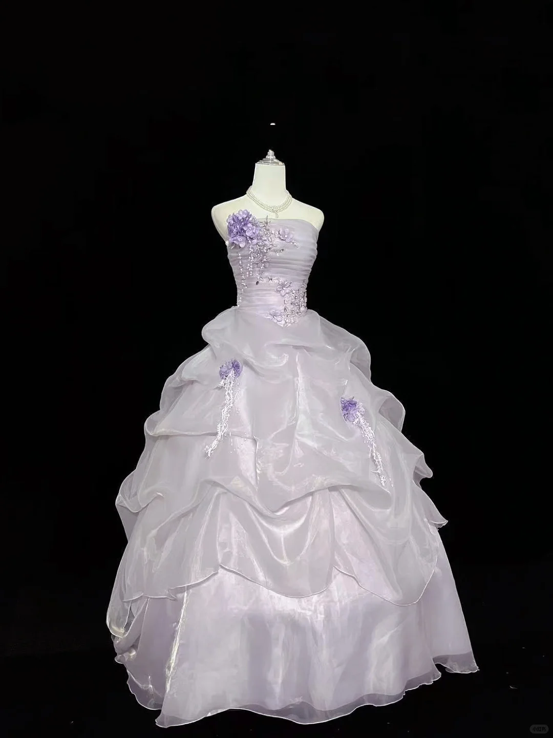Lavender Strapless Cinched Waist Voluminous Princess Skirt Long Romantic Dress, Wedding Gown gh7948