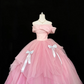 Pink Girly Off-the-Shoulder Cinched Waist Voluminous Princess Skirt Romantic Dress, Wedding Gown gh7862