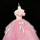 Pink Girly Off-the-Shoulder Cinched Waist Voluminous Princess Skirt Romantic Dress, Wedding Gown gh7862