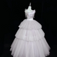Blush Pink Satin Spaghetti Strap Cinched Waist Voluminous Tiered Princess Skirt Romantic Dress, Wedding Gown gh7988