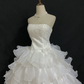 Off-White Strapless Long Romantic Wedding Dress, Beaded Details, Cinched Waist, Voluminous Tiered Cake Skirt gh8349